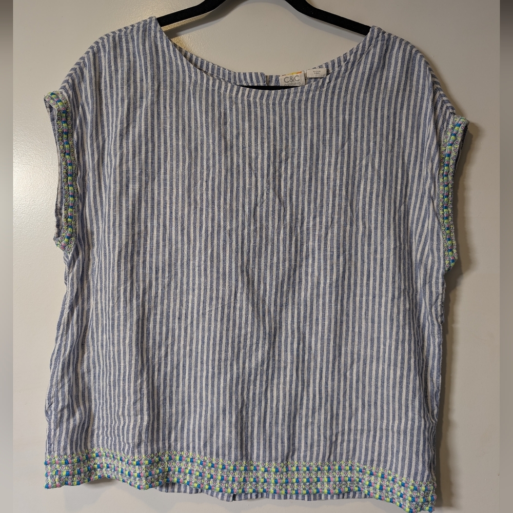 C&C California Striped Blouse with Green Trim